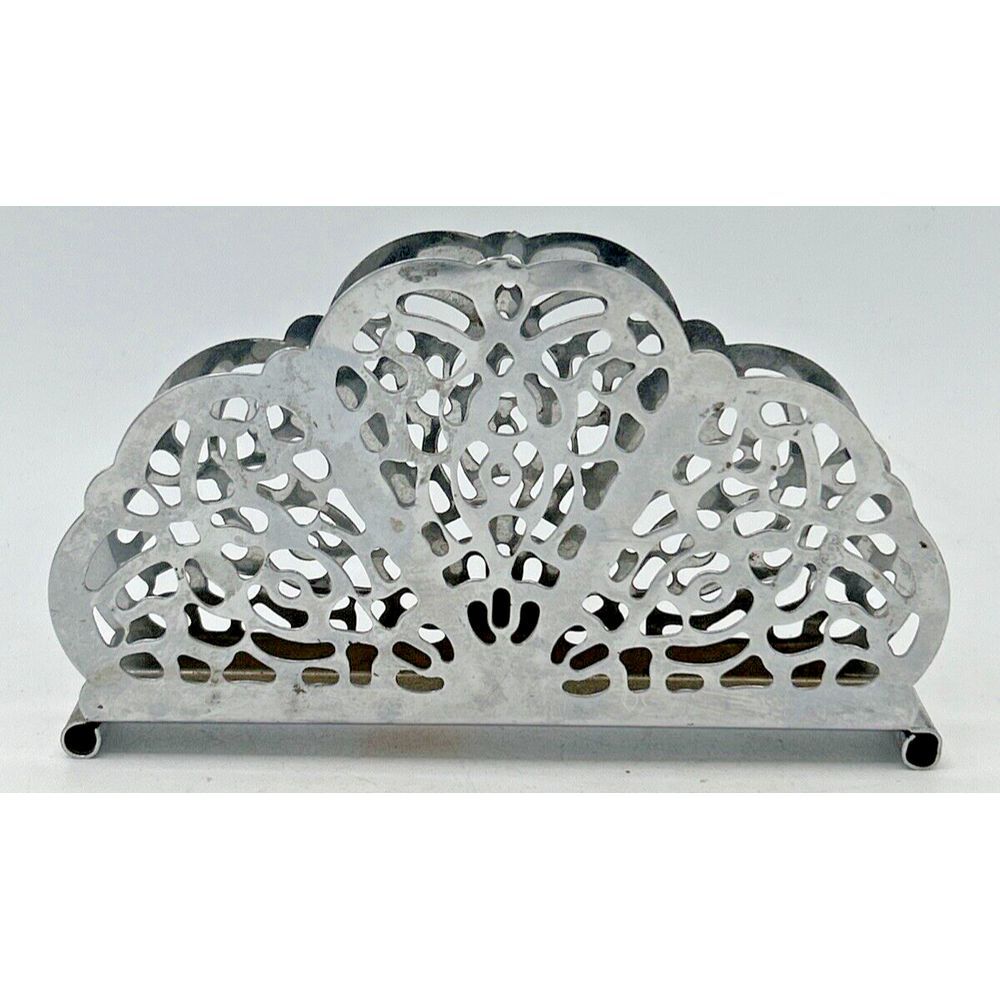 Vintage Irvin Ware USA Chrome Plated Lace Filigree Napkin Holder 5 3/8" x 7/8"